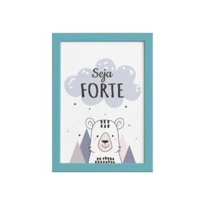 Quadro Decoração Escandinava Ursinho Moldura Azul 22x32cm