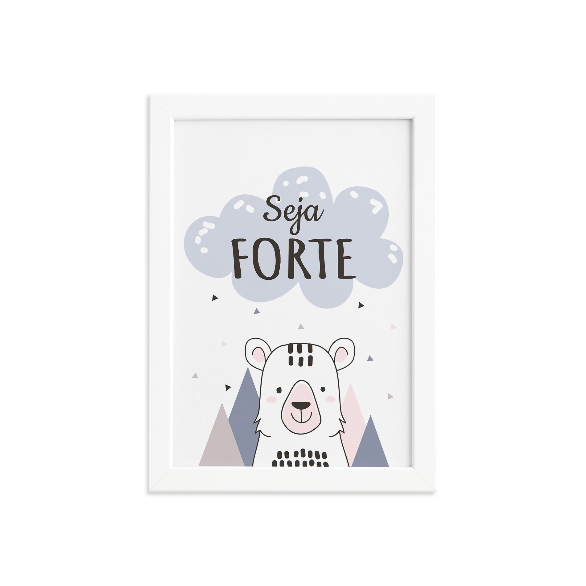 Quadro Decoração Escandinava Ursinho Moldura Branca 33x43cm
