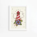 Quadro Vintage Marinha Farol Moldura Branca 22x32cm