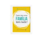 Quadro com Frase de Familia Amarelo 22x32cm Moldura Branca