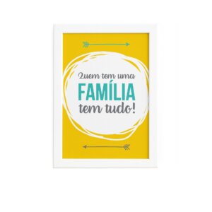 Quadro com Frase de Família Amarelo 22x32cm Moldura Branca
