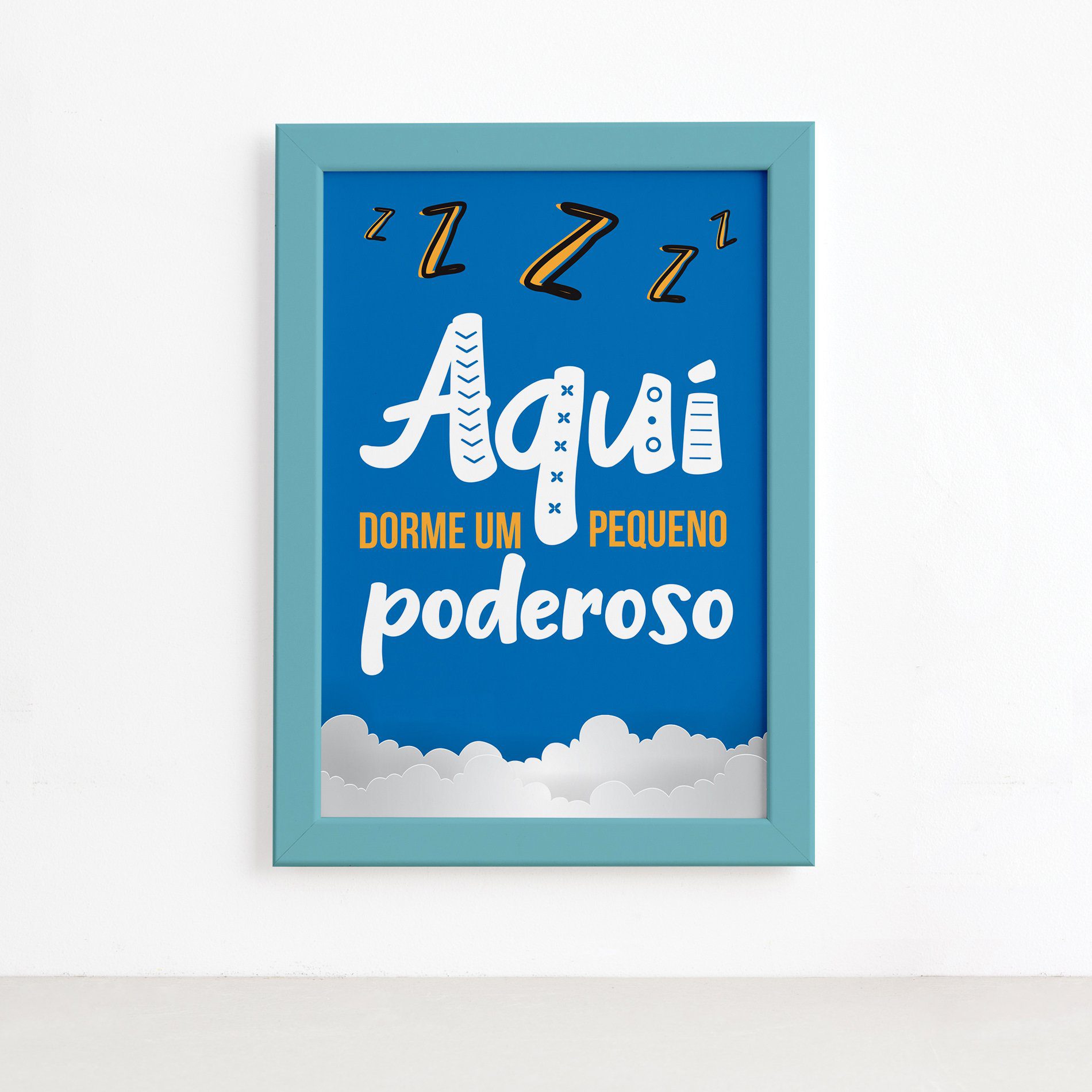 Quadro Infantil Frase Pequeno Poderoso 22x32 Moldura Azul
