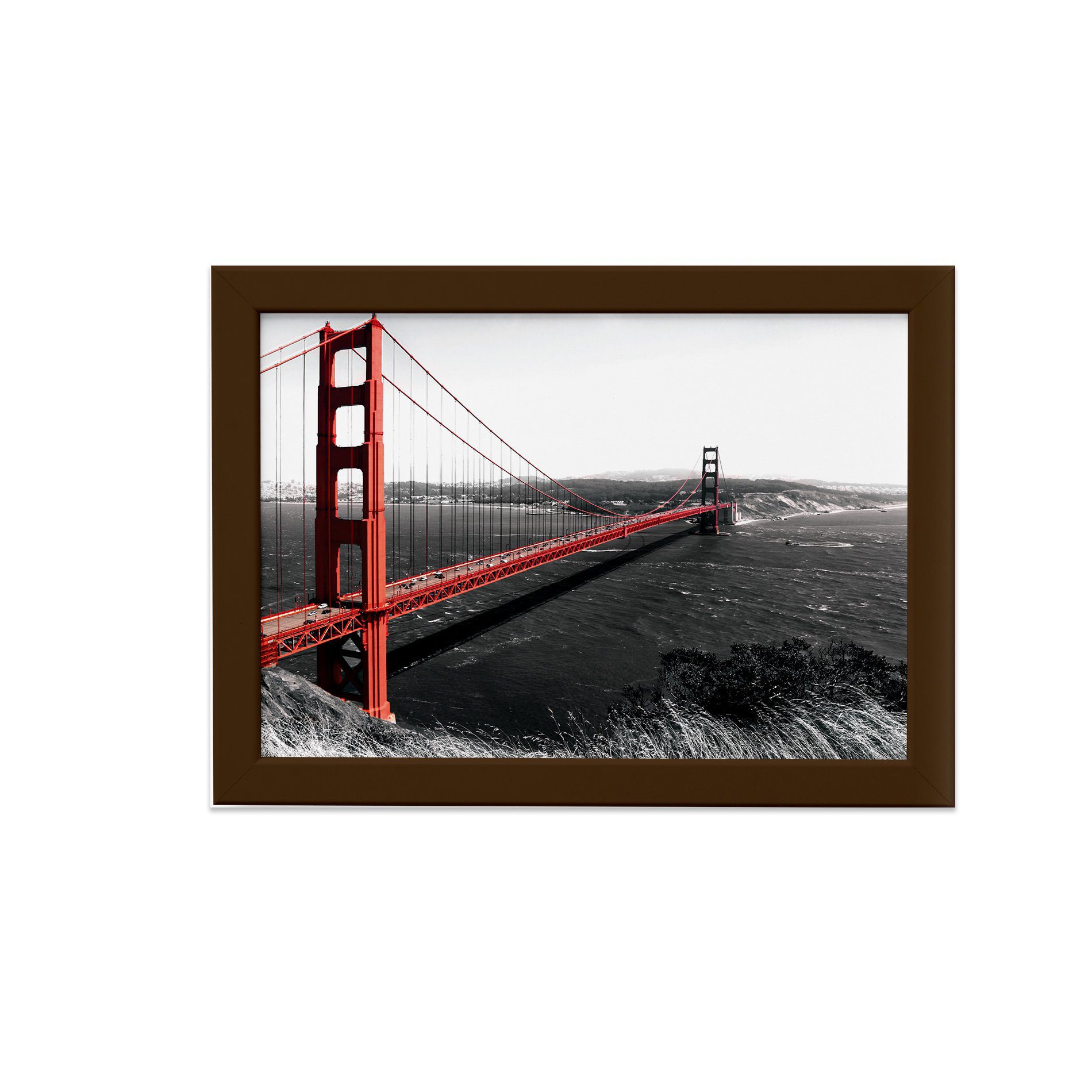 Quadro Golden Gate São Francisco Foto Moldura Marrom