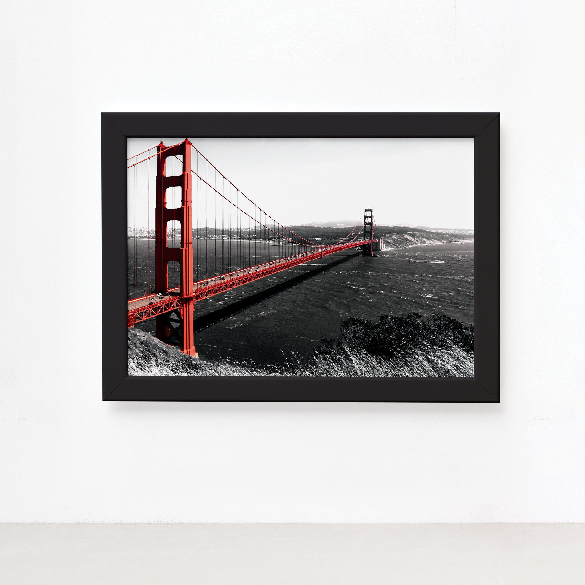 Quadro Golden Gate São Francisco Foto Moldura Preta 
