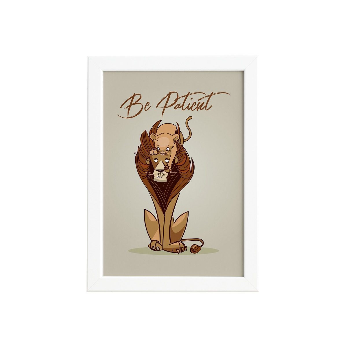 Quadro Decorativo Leão Be Patient Mold Branca 33x43cm