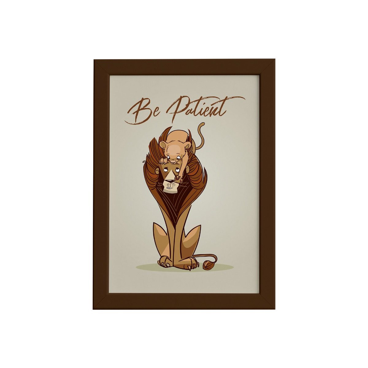 Quadro Decorativo Leão Be Patient Mold Marrom 33x43cm