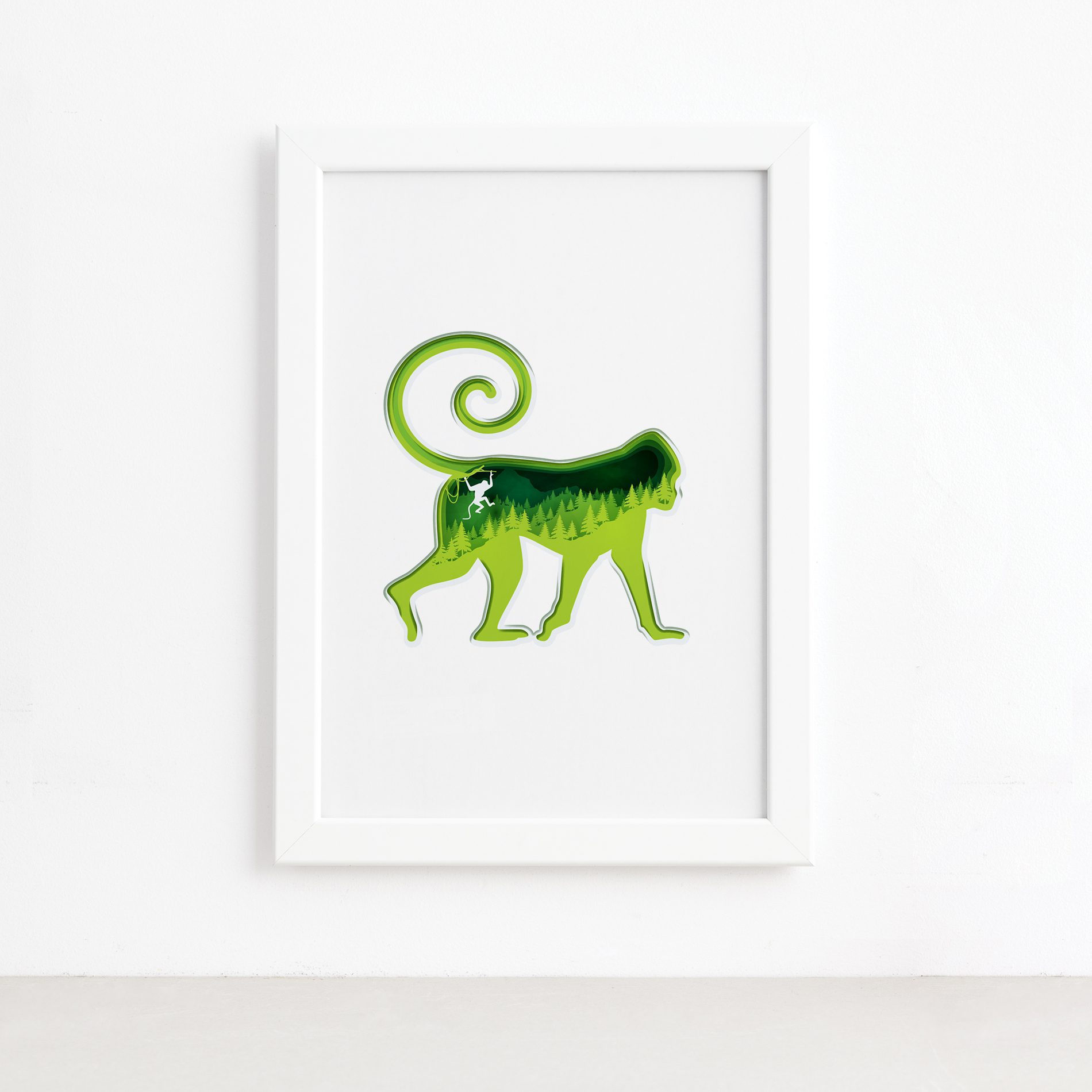 Quadro Animais Macaco Moldura Branca 22x32cm,Quadro Animais Macaco Moldura Branca 22x32cm