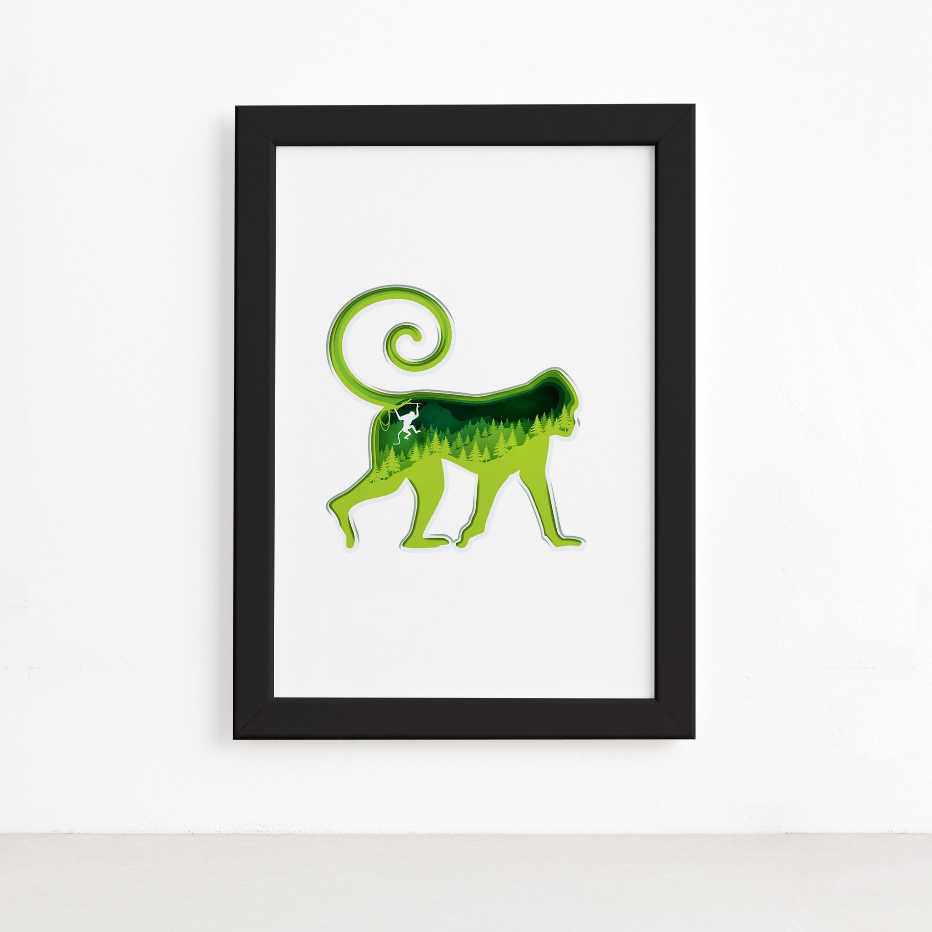 Quadro Animais Macaco Moldura Preta 22x32cm,Quadro Animais Macaco Moldura Preta 22x32cm