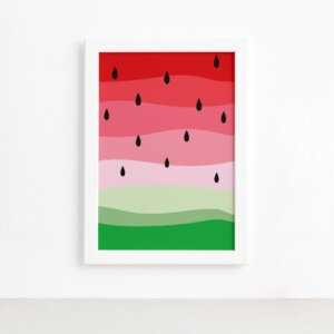 Quadro Decorativo MDF Melancia Colorida Moldura Branca 22x32cm