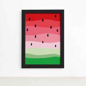 Quadro Decorativo MDF Melancia Colorida Moldura Preta 22x32cm
