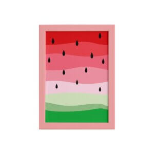 Quadro Decorativo MDF Melancia Colorida Moldura Rosa 22x32cm