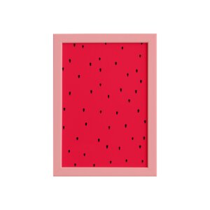 Quadro Decorativo MDF Sementes Melancia Moldura Rosa 22x32cm