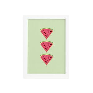 Quadro Decorativo MDF Melancia Trio Moldura Branca 33x43cm