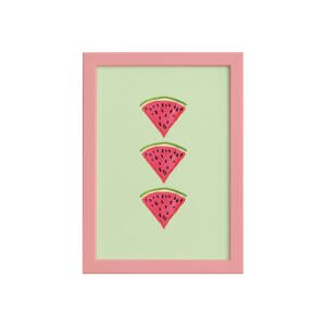 Quadro Decorativo MDF Melancia Trio Moldura Rosa 22x32cm