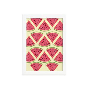 Quadro Decorativo MDF Melancia Pedaços Moldura Branca 33x43cm