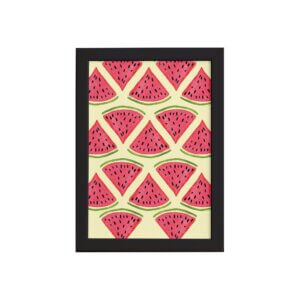 Quadro Decorativo MDF Melancia Pedaços Moldura Preta 33x43cm