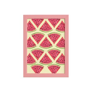 Quadro Decorativo MDF Melancia Pedaços Moldura Rosa 22x32cm