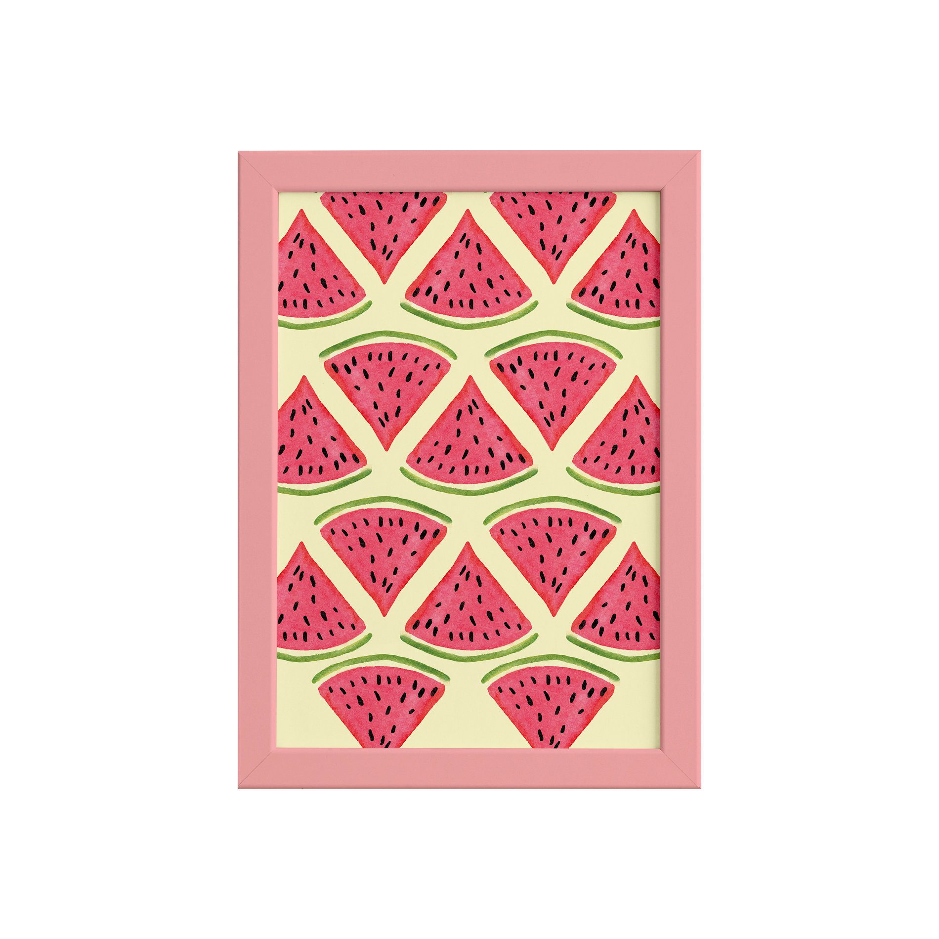 Quadro Decorativo MDF Melancia Pedaços Moldura Rosa 22x32cm