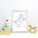 Quadro Decorativo com Moldura Branca Menina Balões 22x32cm