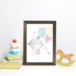 Quadro Decorativo com Moldura Marrom Menina Balões 33x43cm