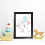 Quadro Decorativo com Moldura Preta Menina Balões 22x32cm