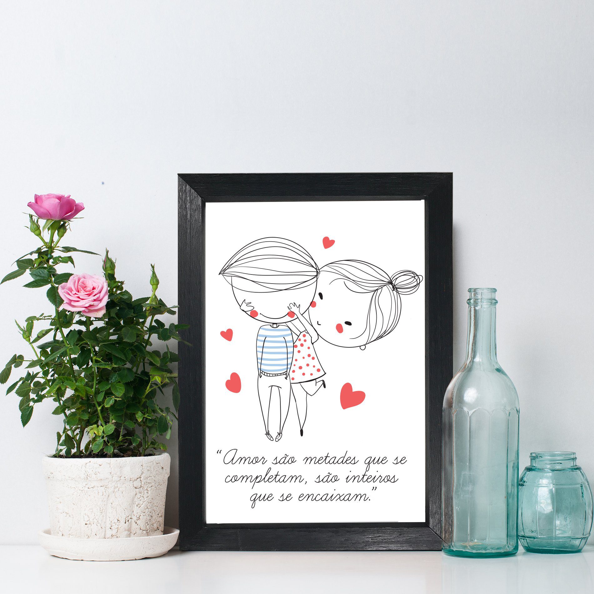Quadro para Quarto Frase Namorados Moldura Preta