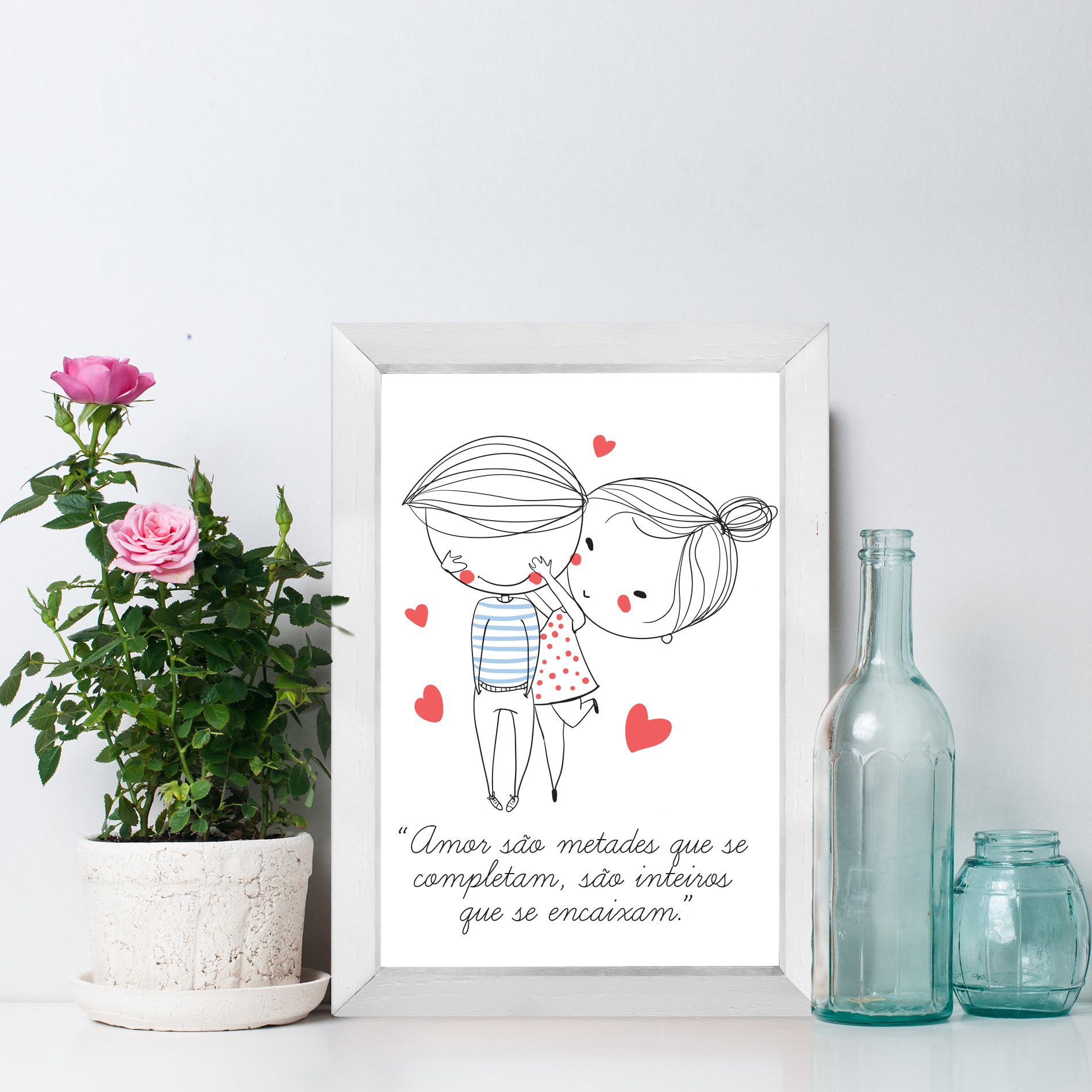 Quadro para Quarto Frase Namorados Moldura Branca