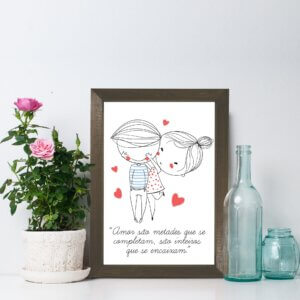 Quadro para Quarto Frase Namorados Moldura Marrom