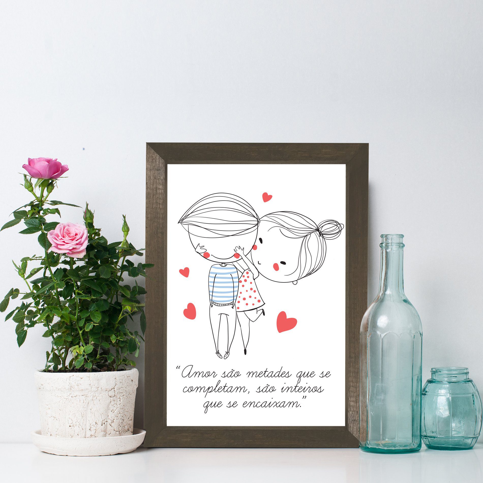 Quadro para Quarto Frase Namorados Moldura Marrom