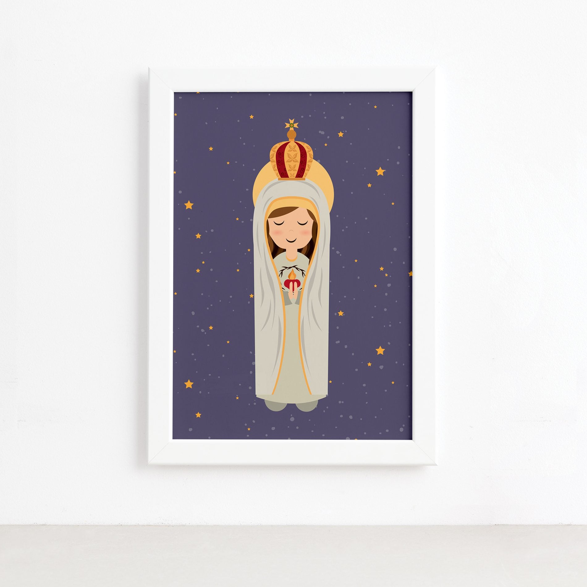 Quadro Nossa Senhora de Fátima Moldura Branca 22x32cm,Quadro Nossa Senhora de Fátima Moldura Branca 22x32cm