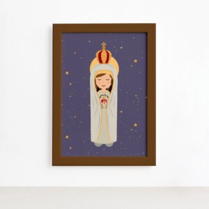 Quadro Nossa Senhora de Fátima Moldura Marrom 22x32cm,Quadro Nossa Senhora de Fátima Moldura Marrom 22x32cm