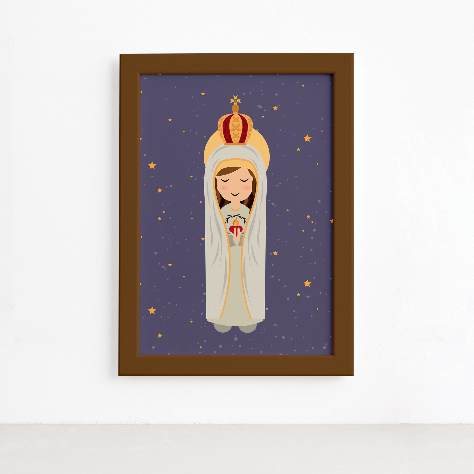 Quadro Nossa Senhora de Fátima Moldura Marrom 22x32cm,Quadro Nossa Senhora de Fátima Moldura Marrom 22x32cm