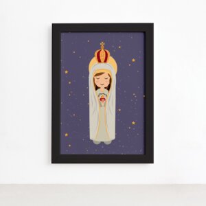 Quadro Nossa Senhora de Fátima Moldura Preta 22x32cm,Quadro Nossa Senhora de Fátima Moldura Preta 22x32cm