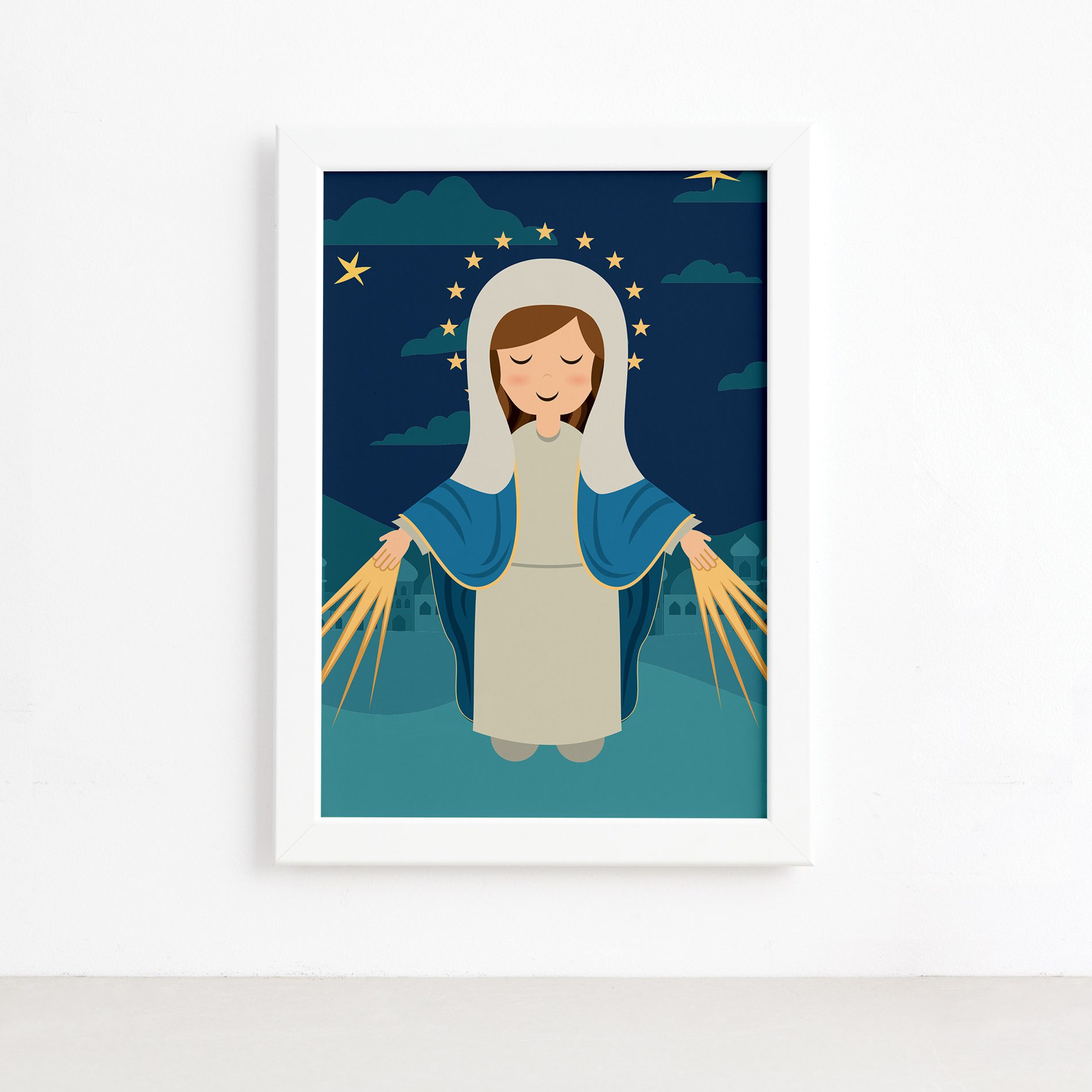 Quadro Nossa Senhora das Graças Moldura Branca 22x32cm,Quadro Nossa Senhora das Graças Moldura Branca 22x32cm