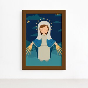 Quadro Nossa Senhora das Graças Moldura Marrom 22x32cm,Quadro Nossa Senhora das Graças Moldura Marrom 22x32cm
