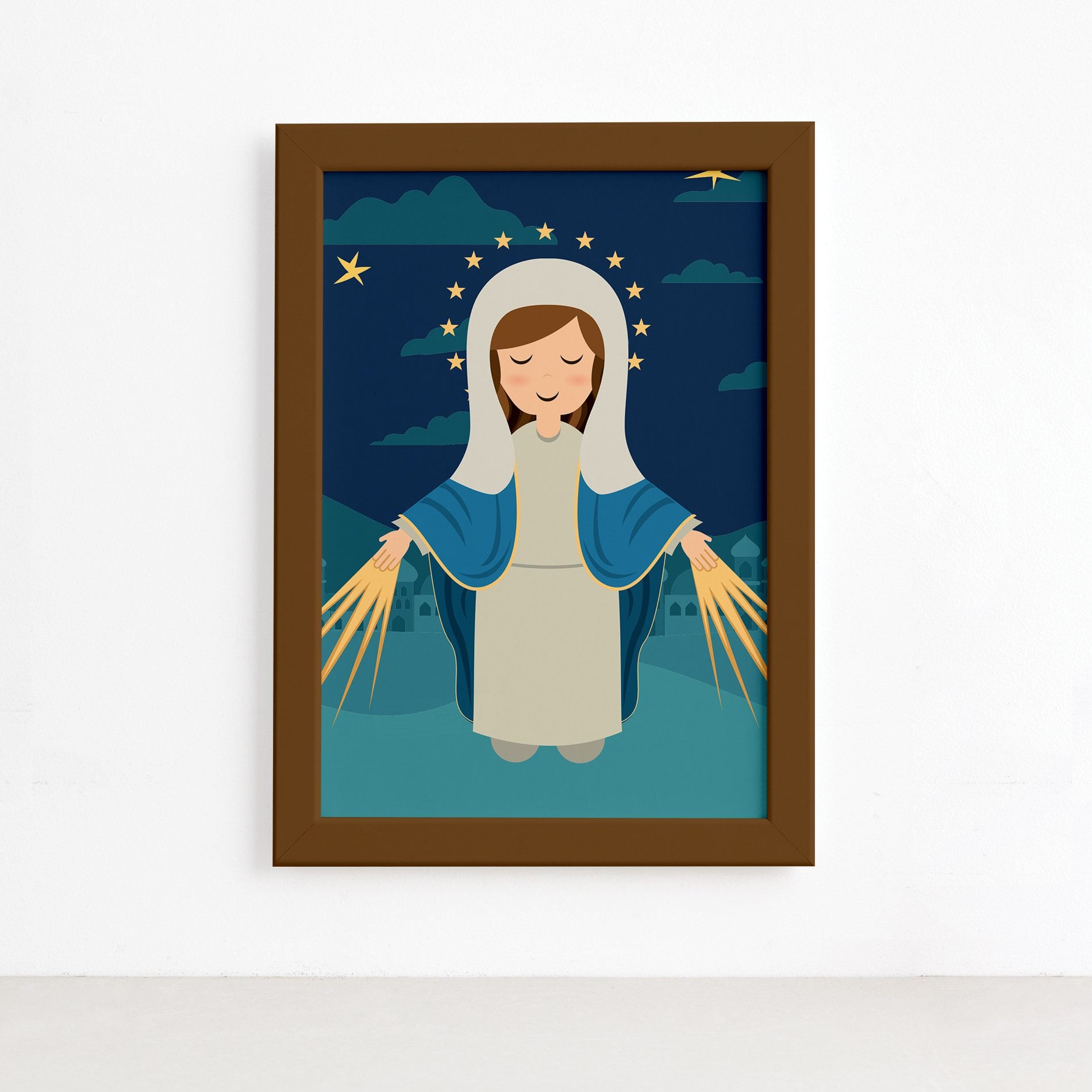 Quadro Nossa Senhora das Graças Moldura Marrom 22x32cm,Quadro Nossa Senhora das Graças Moldura Marrom 22x32cm