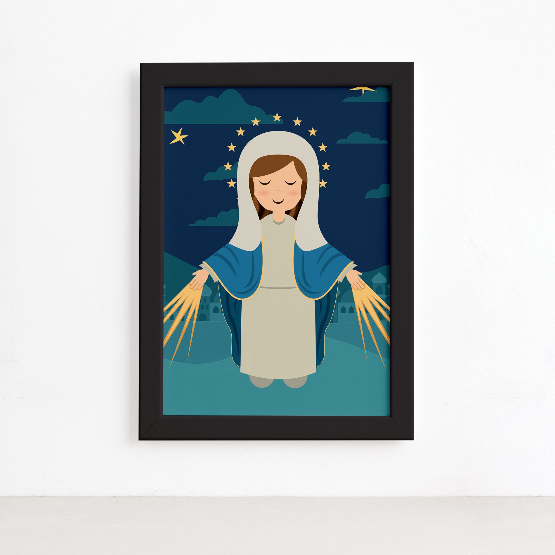 Quadro Nossa Senhora das Graças Moldura Preta 22x32cm,Quadro Nossa Senhora das Graças Moldura Preta 22x32cm