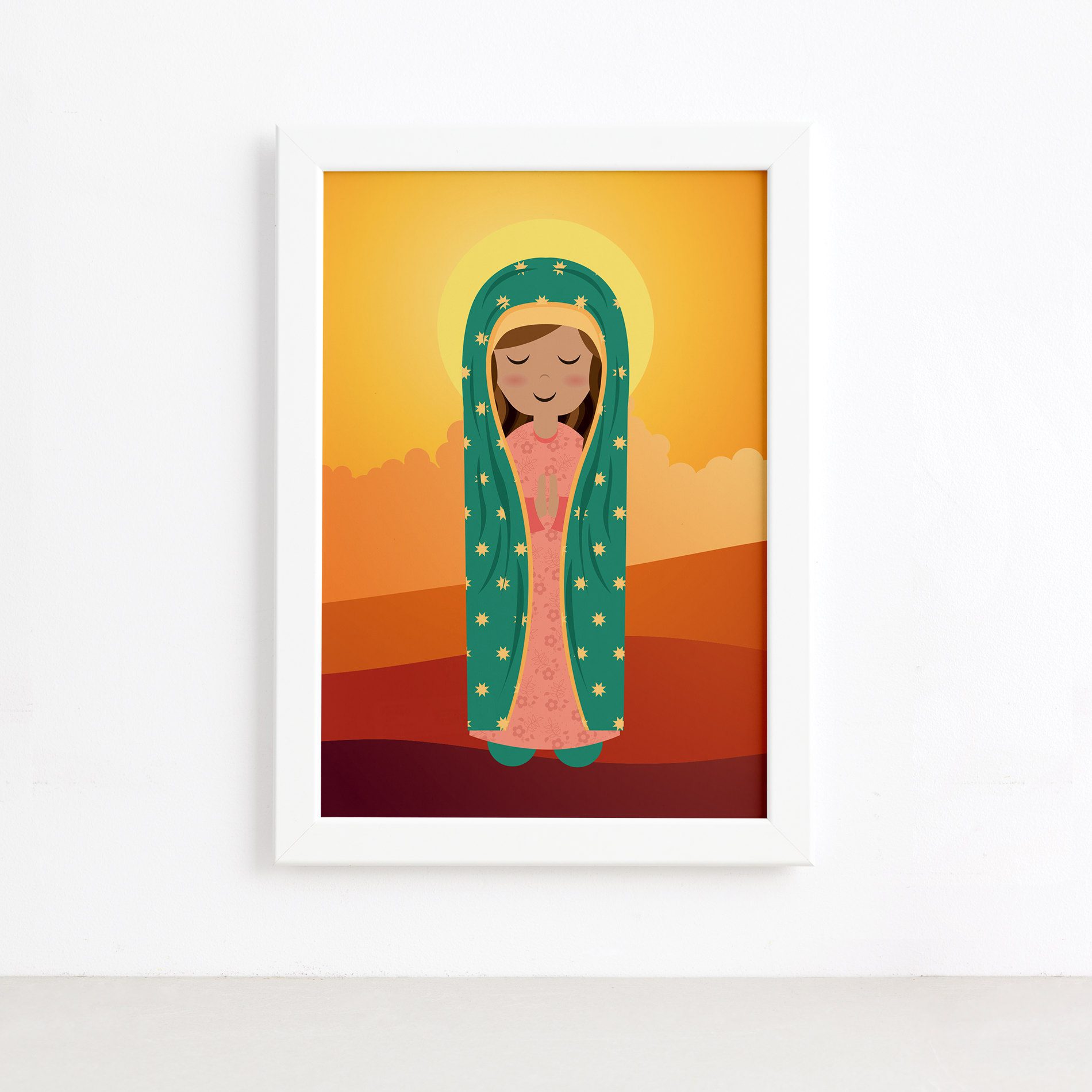 Quadro Nossa Senhora de Guadalupe Moldura Branca 22x32cm,Quadro Nossa Senhora de Guadalupe Moldura Branca 22x32cm