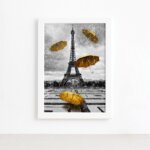 Quadro Paris Torre Eiffel Detalhe Amarelo Moldura Branca 33x43