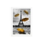 Quadro Paris Torre Eiffel Detalhe Amarelo Moldura Branca 22x32