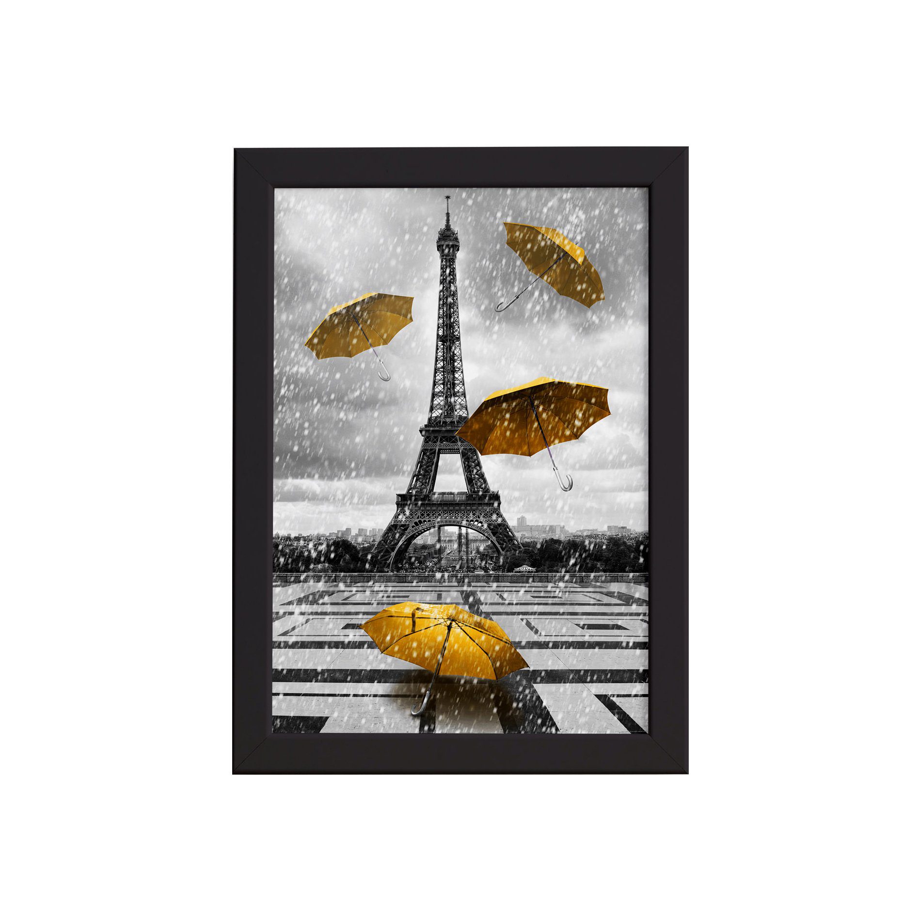 Quadro Paris Torre Eiffel Detalhe Amarelo Moldura Preta 