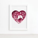 Quadro Animais Pássaros e Coração Moldura Branca 22x32cm
