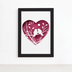 Quadro Animais Pássaros e Coração Moldura Preta 22x32cm,Quadro Animais Pássaros e Coração Moldura Preta 22x32cm