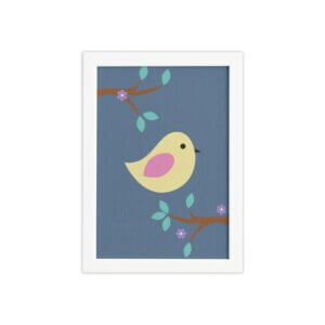 Quadro Infantil Pássaro Moldura Branca 33x43cm
