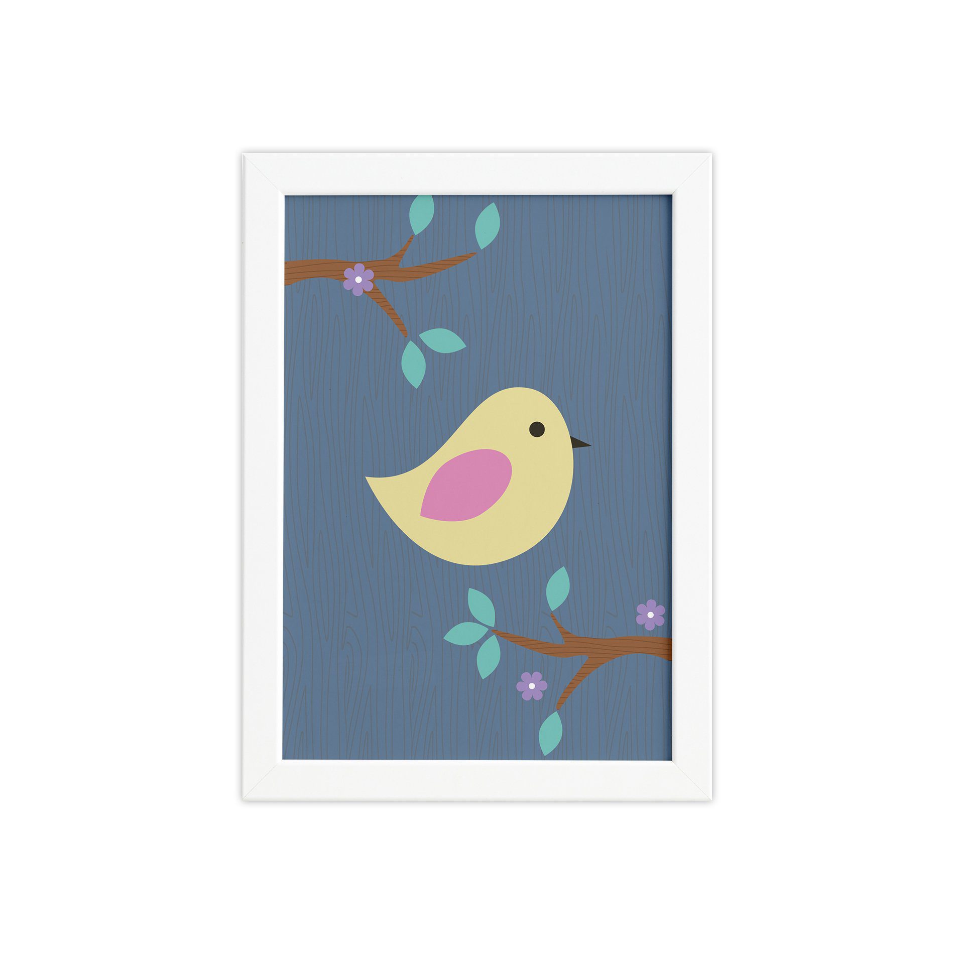 Quadro Infantil Pássaro Moldura Branca 33x43cm