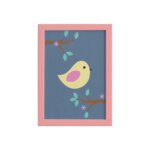 Quadro Infantil Pássaro Moldura Rosa 22x32cm
