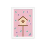 Quadro Infantil Casa Passarinhos Moldura Branca 22x32cm