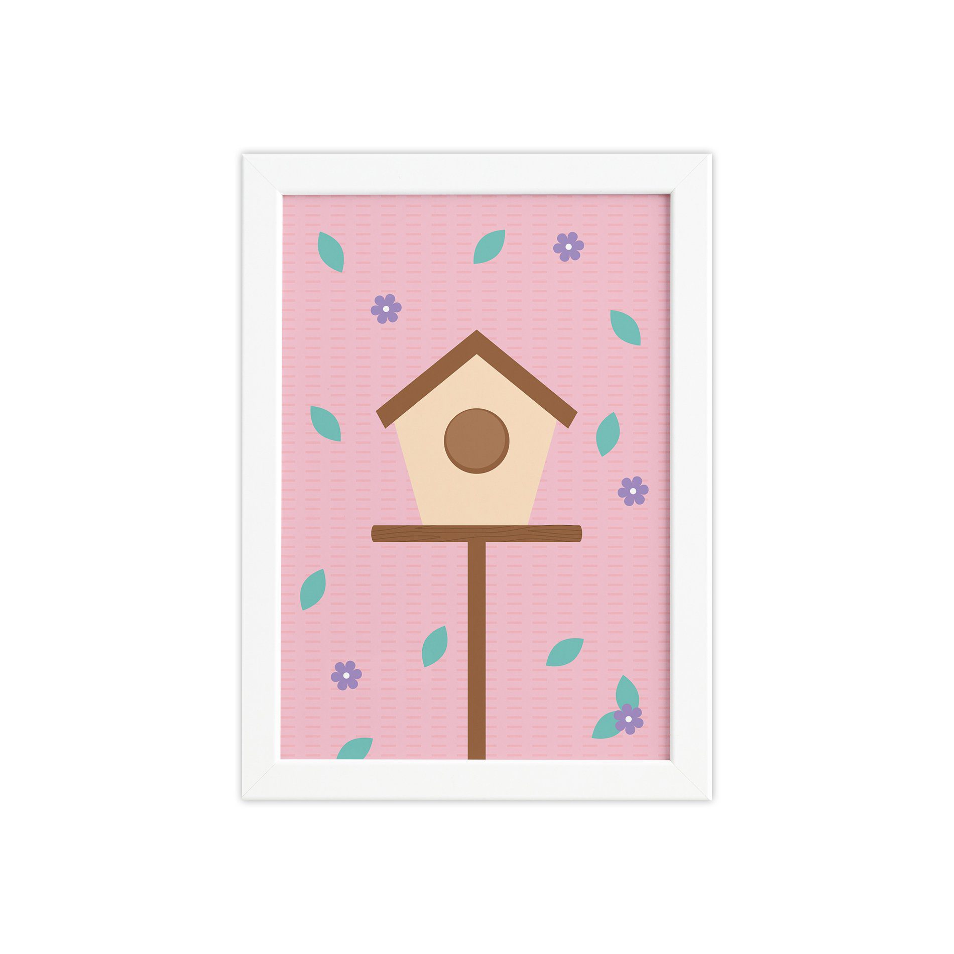 Quadro Infantil Casa Passarinhos Moldura Branca 22x32cm