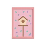 Quadro Infantil Casa Passarinhos Moldura Rosa 22x32cm