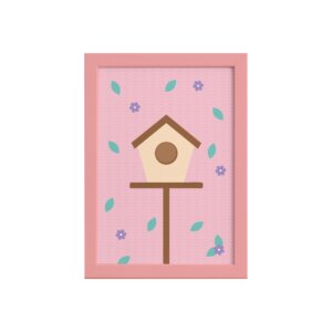 Quadro Infantil Casa Passarinhos Moldura Rosa 22x32cm